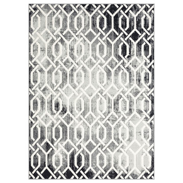 Riley Ivory/Dark Gray Trellis Transitional Polyester Area Rug, 5' x 7'