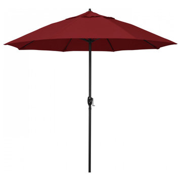 9' Patio Umbrella Bronze Pole Fliberglass Rib Auto Tilt Olefin, Red