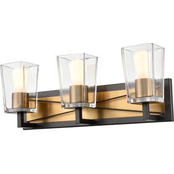 Riverdale Wall Vanity - Brass, Graphite with Clear Glass, 3