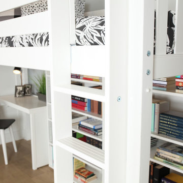 Twin L shape High Loft Bed with Ladder and Study