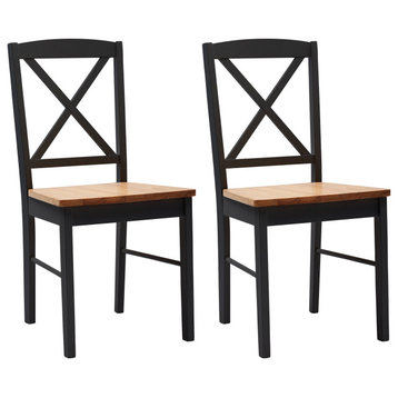 Set of 2 Cross Back Wood Chairs, Naturalseat/Black Base