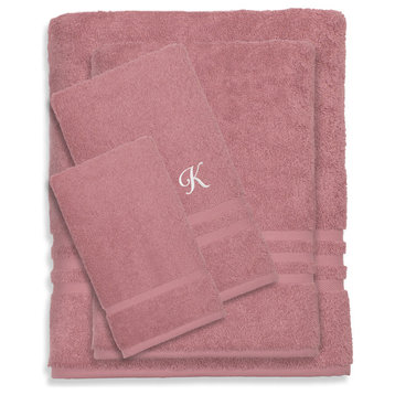Denzi 4-Piece Towel Combination Set With Monogrammed Letter, K, Tea Rose