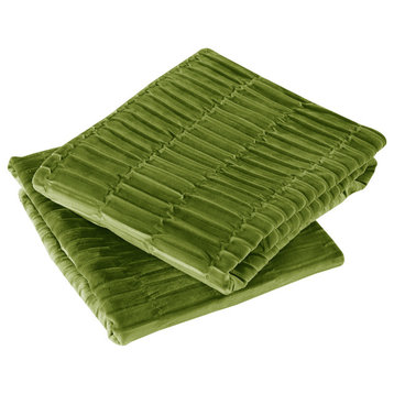 Pleated Velvet Pillow Covers, Set of 2, Avocado, 14"x26"