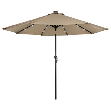 9ft Solar Lighted Outdoor Patio Market Umbrella With Hand Crank and Tilt Taupe