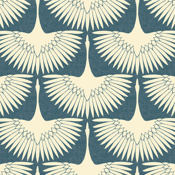 Feather Flock Peel and Stick Wallpaper, 28 Sq. ft., Denim Blue