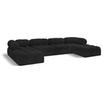 Meridian Furniture - Ames Boucle Fabric U-Shaped Modular Sectional, Black, 6-Piece: 2 Armless Chair, 2 Corner Chair, 2 Ottoman - Introduce a touch of modern sophistication to your living area with the exquisite Ames Boucle Fabric Sectional. With plush black boucle fabric and unique design, it will elevate the visual appeal of your living space. This elegant and captivating sectional can be mixed and matched with other pieces from the collection to create an endless array of stunning looks. So, get ready to transform your living area into an inviting and stylish haven with the Ames Boucle Fabric Sectional.