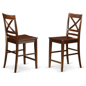 Set of 2 QUS-MAH-W Quincy Counter Height Stools With X-Back, Mahogany Finish