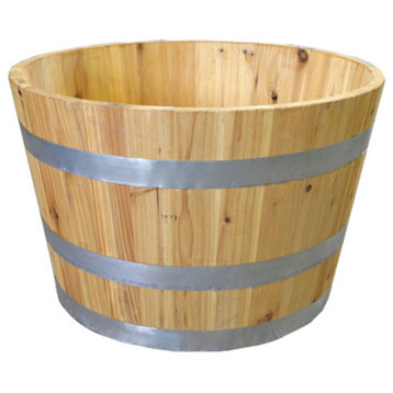 Real Wood Half Wine Barrel Solid Wood Planter, Oak Finish