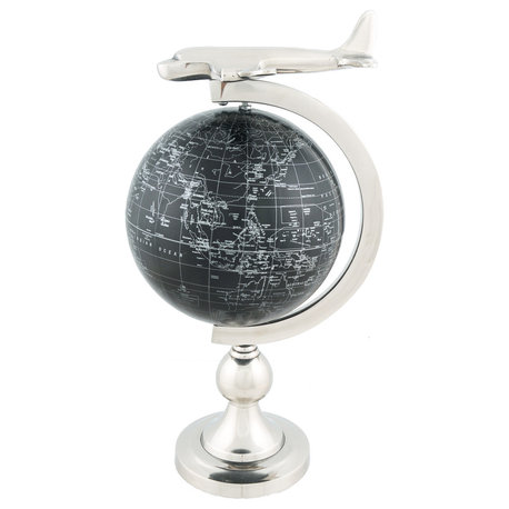 10" X 8.5" X 18" Airplane On Globe With Brass Stand