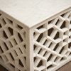 Solid Marble Carved Lattice Fretwork Coffee Table, Square Accent White Stone