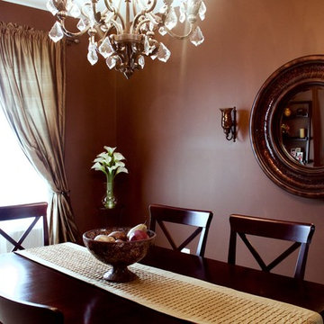 Traditional Dining Room with Crystal Chandelier ft. Nearly Natural Galla Calla L