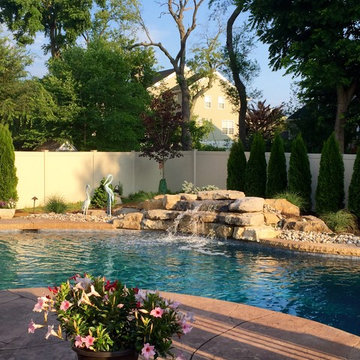 Forks Township custom pool with sunshelf & rock waterfall