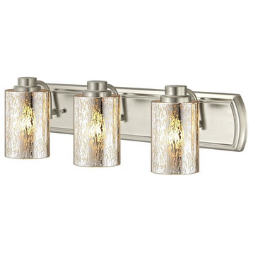Industrial Mercury Glass 3-Light Bathroom Light in Satin Nickel