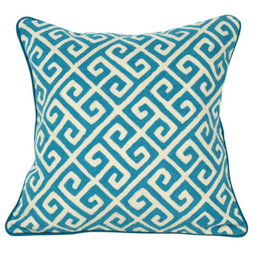 Hand-Embroidered Bhul Bhulaiya Pillow, Turquoise, Cover and Insert Included