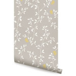 Accentuwall - Branch Flower Peel and Stick Vinyl Wallpaper, Warm Gray/Yellow, 24"w X 60"h - Branch Flower peel & stick vinyl wallpaper. This re-positionable wallpaper is designed and made in our studios in New Jersey. The designs are printed onto an adhesive backed vinyl that can be removed, repositioned and reused over and over again. They do not leave any residue on your walls and are ideal for DIY room makeovers without the mess and headaches of traditional wallpaper.