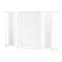 Fusion Gates - 52"-60" White Pearl Fusion Gate with Chevron Trail in White Design - Dog Gates