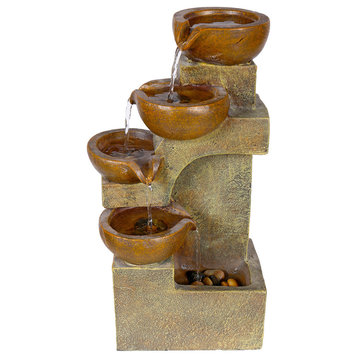 16" Tall Indoor/Outdoor Tabletop 4-Tier Pouring Pots Fountain, Brown