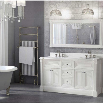 63 inch White Finish Double Sink Bathroom Vanity Cabinet with Mirror