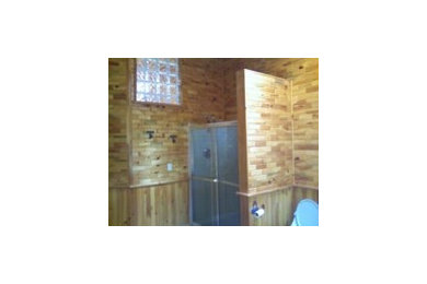Bathrooms done with our Nportheastern white pine wooden wall tile