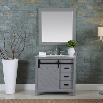 Kinsley 36" Single Bathroom Vanity Set in Gray and Carrara White Marble Countert