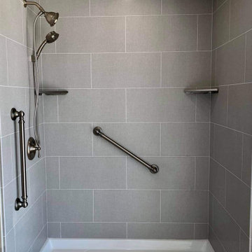 Charmeuse gray with Roman Block simulated tile shower