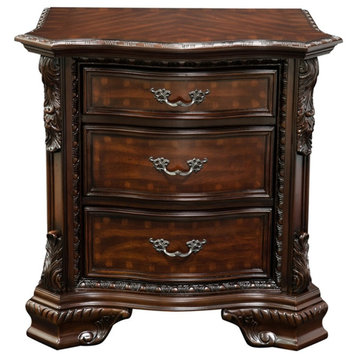 Furniture of America Cheston Solid Wood 3-Drawer Nightstand in Brown Cherry