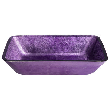 Rectangular Purple Foil Glass Vessel Sink for Bathroom, 18 X 13 Inch