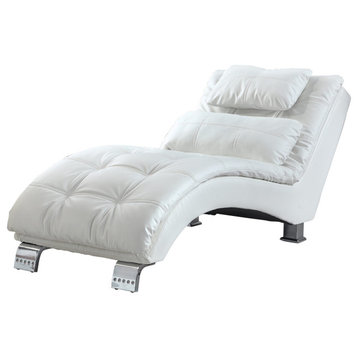 Leatherette Upholstered Chaise, White and Chrome