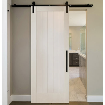 Shaker Sliding Wood Barn Door with 10 different panel designs +  Hardware, Finished (Painted), 38"x84" Inches