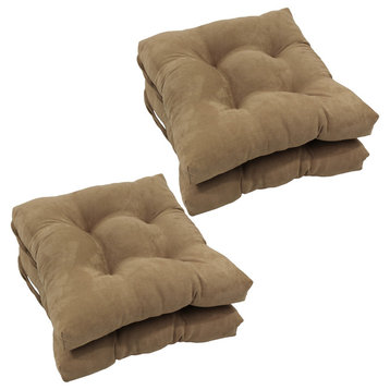 16" Solid Micro Suede Square Tufted Chair Cushions, Set of 4, Java
