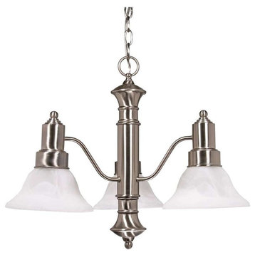 Nuvo Gotham 3-Light Brushed Nickel and Alabaster Glass Chandelier