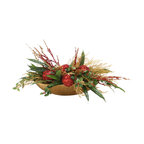 Holiday Red and Gold Centerpiece in A Low Oval Scalloped Gold Vase