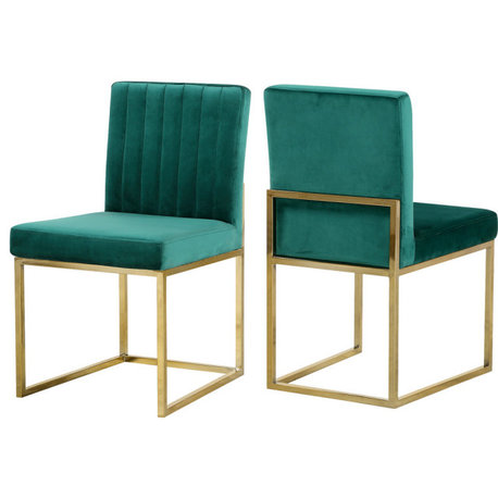 The Dice Dining Chairs, Green, Velvet, Gold Base (Set of 2)