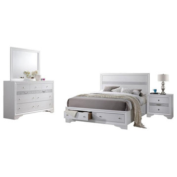 Chic White 4 Piece Bedroom Set with Queen Size Platform Bed