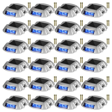 Solar Driveway Lights, Switch Button, Wireless, 6 LEDs, Blue, 24 Pieces