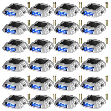 Solar Driveway Lights, Switch Button, Wireless, 6 LEDs, Blue, 24 Pieces