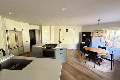 Kitchen - transitional kitchen idea in Phoenix with shaker cabinets, green cabinets and an island