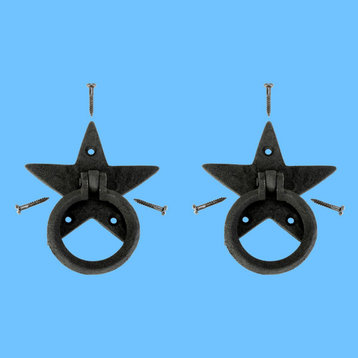 Cabinet Drawer Ring Pull Black Iron Star Design Pack of 2