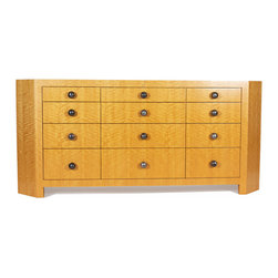 Modern Birds Eye Maple 12 -drawer Dresser with Pewter Ball Pull - Dressers