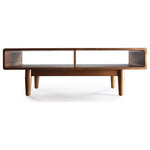 Decor Love - Mid Century Coffee Table, Hardwood Construction With 2 Compartments, Walnut - - Solid wood Construction with a rich Walnut Finish