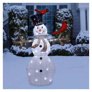 71'' LED Lighted White Iridescent Twinkling Snowman Outdoor