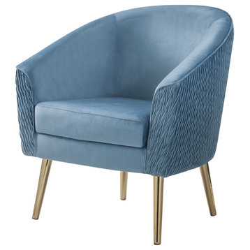 Benzara BM251110 Accent Chair With Velvet Upholstery and Metal Legs, Blue