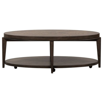 Bowery Hill Contemporary Oval Cocktail Table in Brown