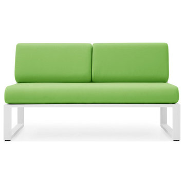 Modern Kore Outdoor Armless Loveseat with Quick Drying Cushions, Lime Green