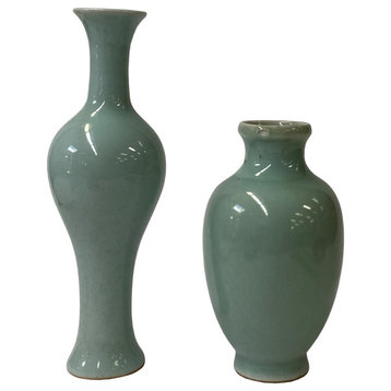 2 Chinese Clay Ceramic Ware Wu Light Celadon Small Vase Hws2767
