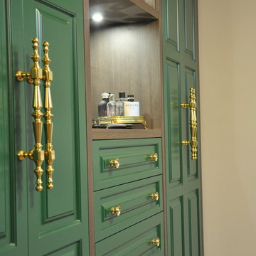 Custom Closet /Hutch finish with wood veneer and doors finished in green color w