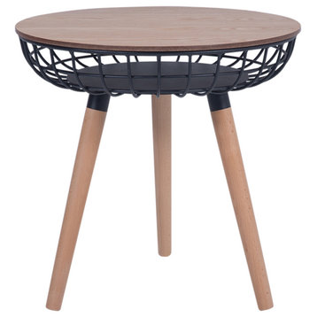 Airy Modern Metal Wire Side Table With Wood Top and Legs