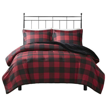 Faux Wool to Faux Fur Down Alternative Comforter Set, Full/Queen, Red...