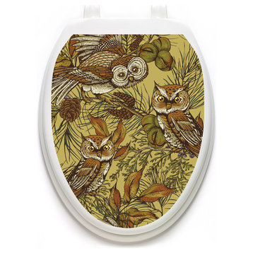 Owls in Pine Toilet Tattoos Seat Cover, Vinyl Lid Decal, Bathroom Accent, Elongated
