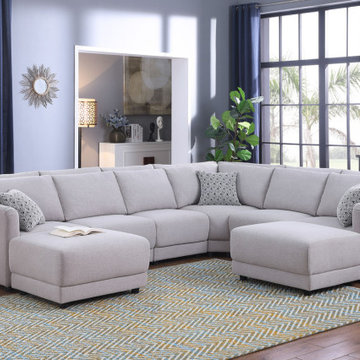 Penelope 94.5" Light Gray Linen Reversible L-Shape Sectional Sofa with Ottoman a
